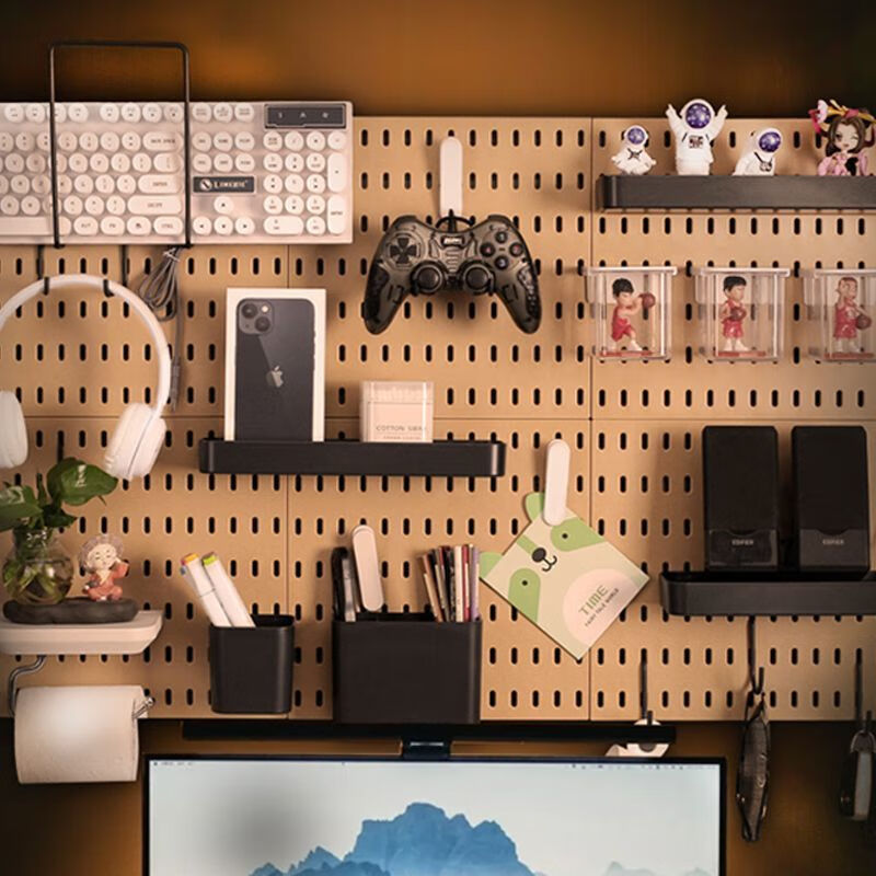 Vinoa universal color perforated board black accessories punch-free clip gaming room perforated board hook storage box basket black D hook