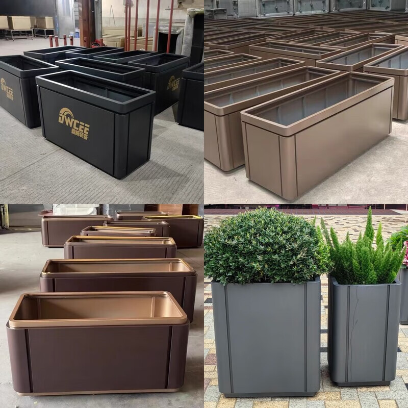 Outdoor stainless steel flower box combination square flower pool sample house display center flower trough flower pot commercial street iron art 60*width 40*height 50cm-galvanized sheet