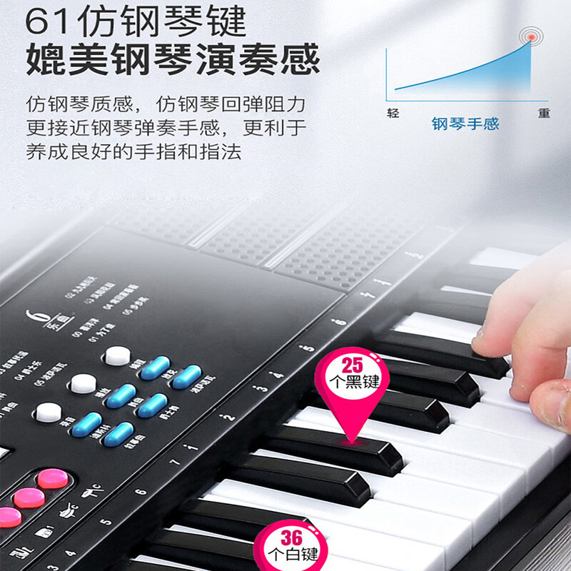 Electronic piano double speaker stereo electronic piano multifunctional sound beginner children 61 keyboard professional portable piano 61 key multifunctional portable piano - classic black