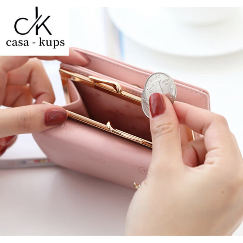 Casa-kupsCK small wallet women's short 2025 new simple small fresh student card bag coin purse cute cat wallet pink