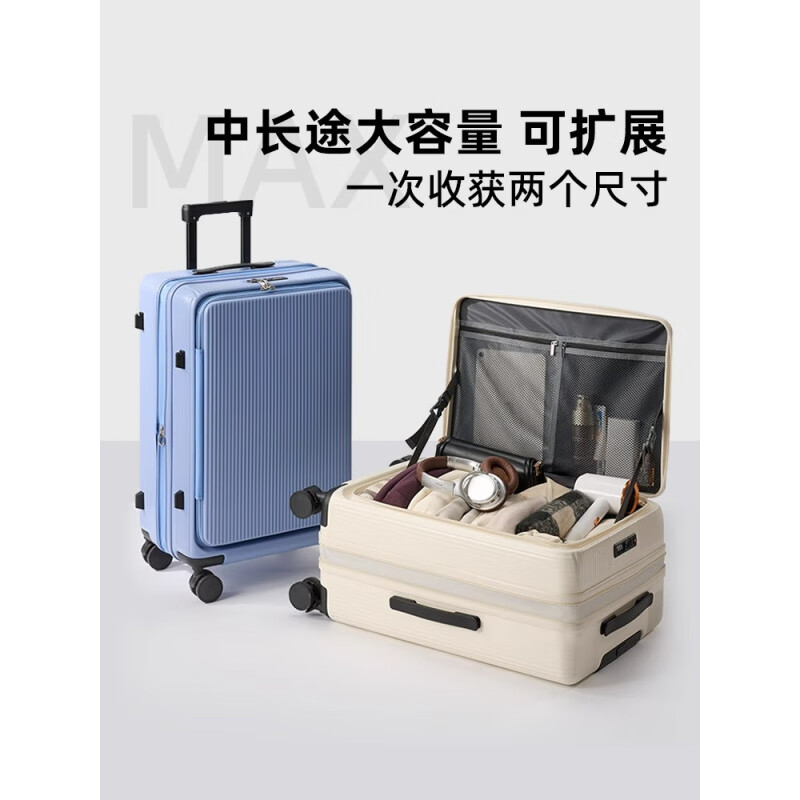 2025 New Large Capacity Suitcase Women's 28-inch Durable Trolley Case Front Opening with Expansion Code Suitcase Men's Gray - Expandable + Customs Lock 20 Inch