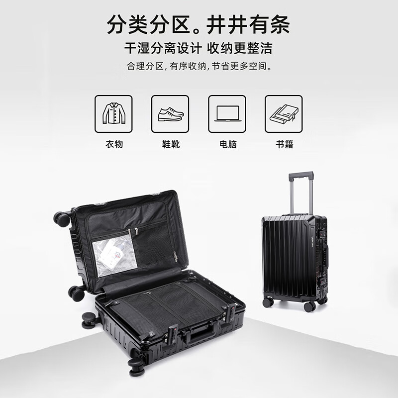 Walker Shop Luggage 2026 New Boarding Trolley Case Aluminum-Magnesium Alloy Multifunctional Business Travel Suitcase Mysterious Black Upgraded Thickened Aluminum Frame 24-inch Check-in Box/All Aluminum-Magnesium Alloy