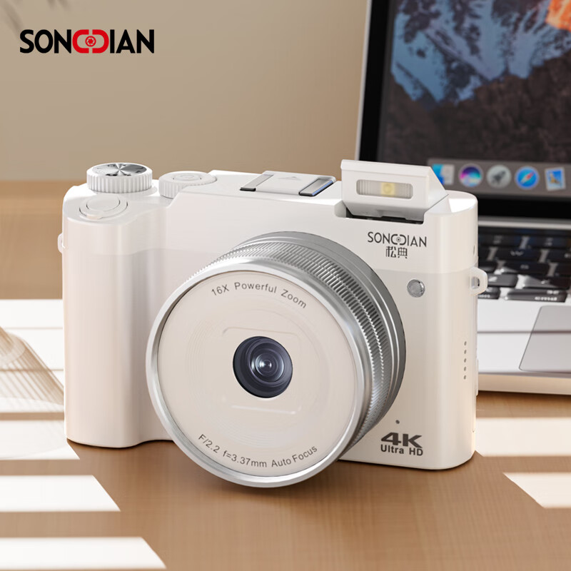 Songdian DC218 entry-level front and rear dual-camera high-definition digital camera for students to take selfies and vlog, which can be transferred to mobile phone CCD for high school students to travel with a dedicated micro-single 4K domestic camera, black + wide-angle lens, official standard configuration + 32G memory, approximately 3,000 photos stored
