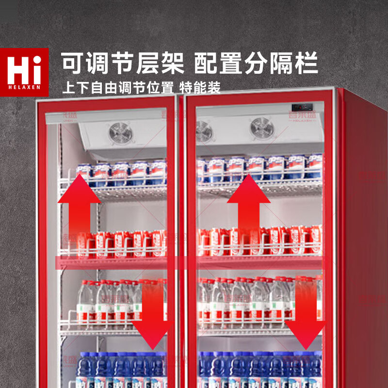 Xilaisheng display cabinet refrigerated beer cabinet beverage cabinet full screen wine cabinet high-end wine cabinet fresh cabinet internet celebrity convenience store refrigerator cold drink yogurt convenience store supermarket vertical freezer double door full screen right angle model丨1200*600*2010 air-cooled red