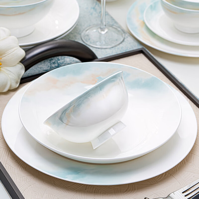 NINE CRANES bowl set 2025 new ceramic Jingdezhen modern simple tableware bowl and plate combination plate bowl household 32 pieces