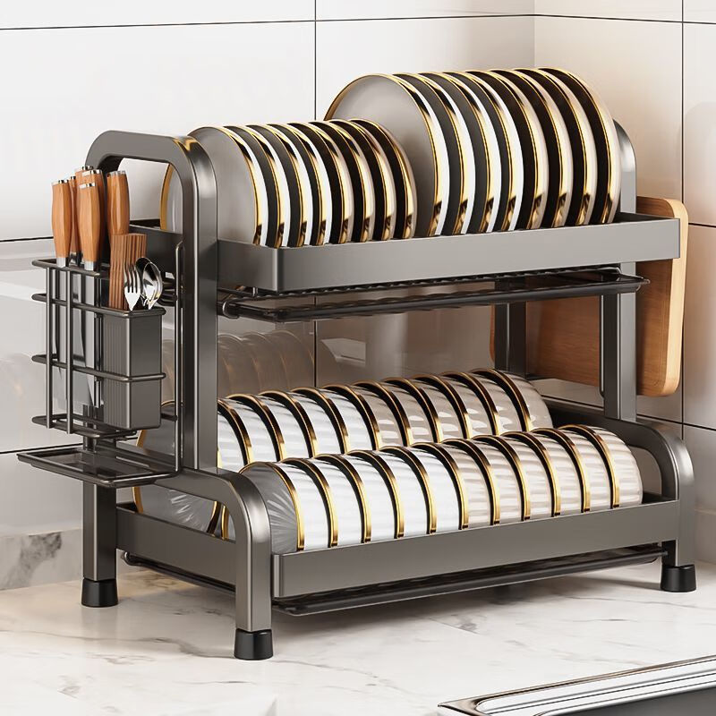 Mrs. Famous Kitchen Storage Rack Drainage Dish Rack Countertop Tableware Storage Cabinet Box Knife Rest Utensils Complete Collection Three Layers 53cm Fully Equipped