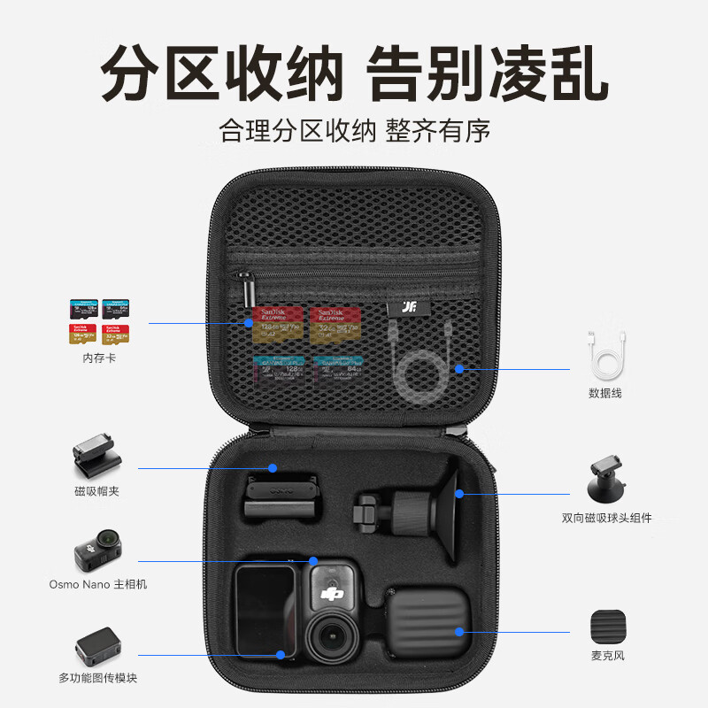 XFJI is suitable for DJI Osmo Nano mini storage bag DJI nano sports camera standard bag full set of portable bag screen high-definition tempered film standard package two-piece set tempered film + Nano standard package (comes with carabiner)
