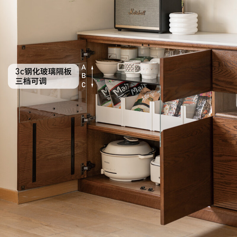 Genji Muyu solid wood sideboard slate storage cabinet cupboard storage cabinet walnut color storage cabinet microwave cabinet 1.8 Salolan