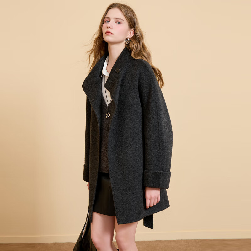 Tricolor Sheep Wool 2025 Winter New Stand Collar Double-sided Wool Coat Mid-Length Loose Coat M Dark Gray M 160/84A