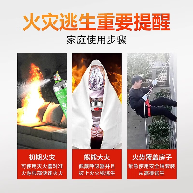 Jufeng Warriors Home Fire Equipment Set Home Emergency Kit Fire Blanket Water-based Fire Extinguisher High Floor Fire Escape Equipment Home Basic Protection Set