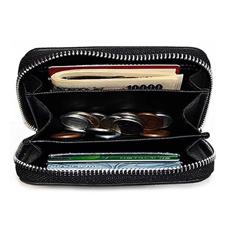Casa-kups new cross pattern short zipper small wallet female students men's card holder coin purse trend new #sheepskinwoven black