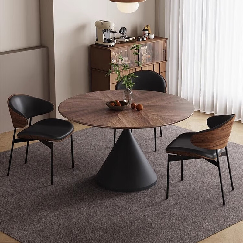 Mu Cen simple mid-century style round solid wood dining table small apartment modern minimalist parquet round table negotiation home dining table walnut color one table and four chairs with dining set 120cm