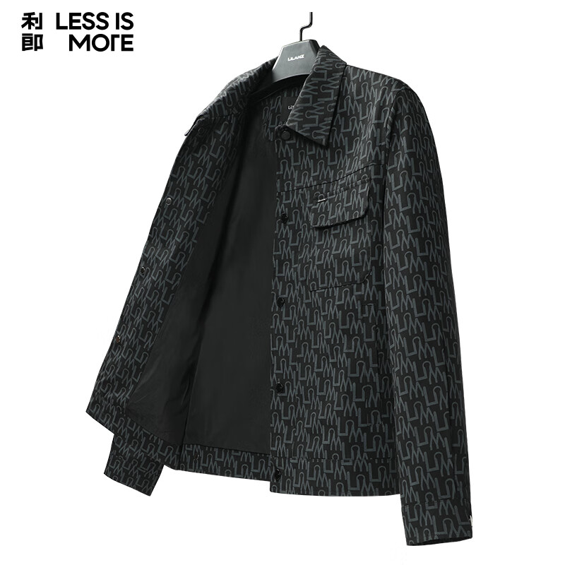 Lilang All-over Printed Jacquard Jacket Men's Wear-Resistant, Comfortable, Classic Light Luxurious Casual Jacket Black XL (175)