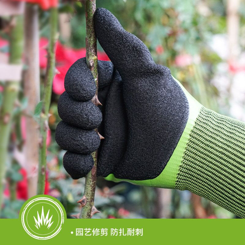 Jingxi Selection Anti-thorn, waterproof and slippery gardening gloves, thickened, wear-resistant, labor protection, garden forest protection, cactus, rose, pepper, high elasticity, green, 3 pairs, thickened, dipped, wear-resistant/anti-thorn/waterproof/breathable