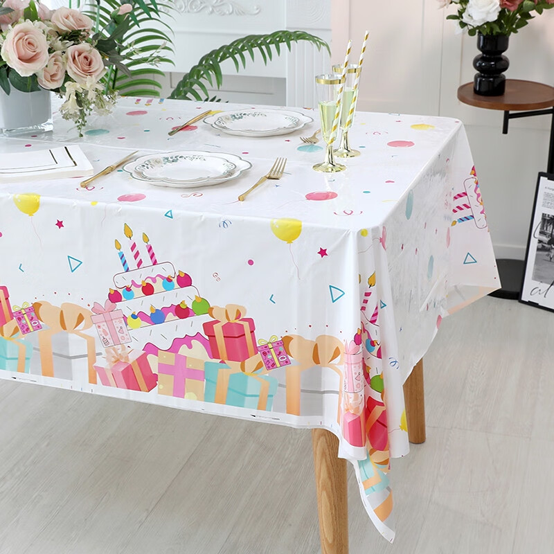Fantasy birthday party tablecloth children's party layout dessert table decoration disposable six-piece cloth plastic long colorful five-pointed star tablecloth