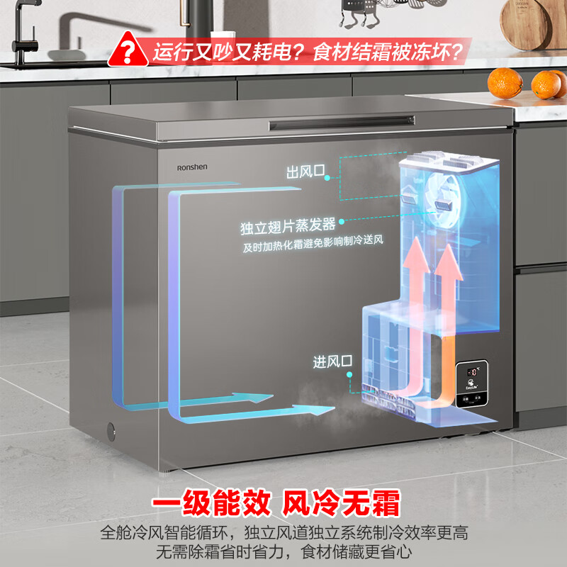 Ronshen 210L single temperature home and business dual-use freezer air-cooled frost-free box first-level energy efficiency-40 ice-blocking fresh computer deodorization energy-saving freezer BD/BC-210WMSYA national subsidy