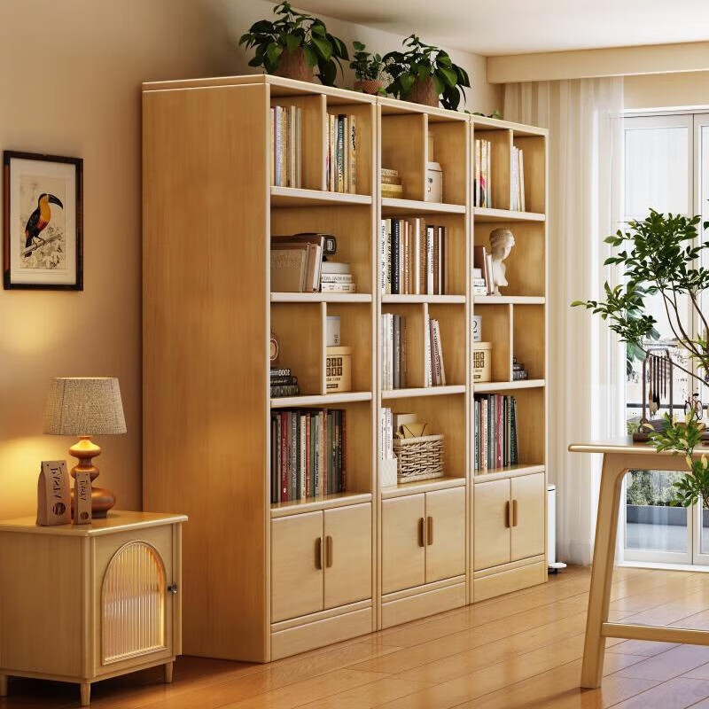 Jiayi solid wood bookshelf storage rack floor-to-ceiling one wall bedroom bookcase living room storage rack simple shelf