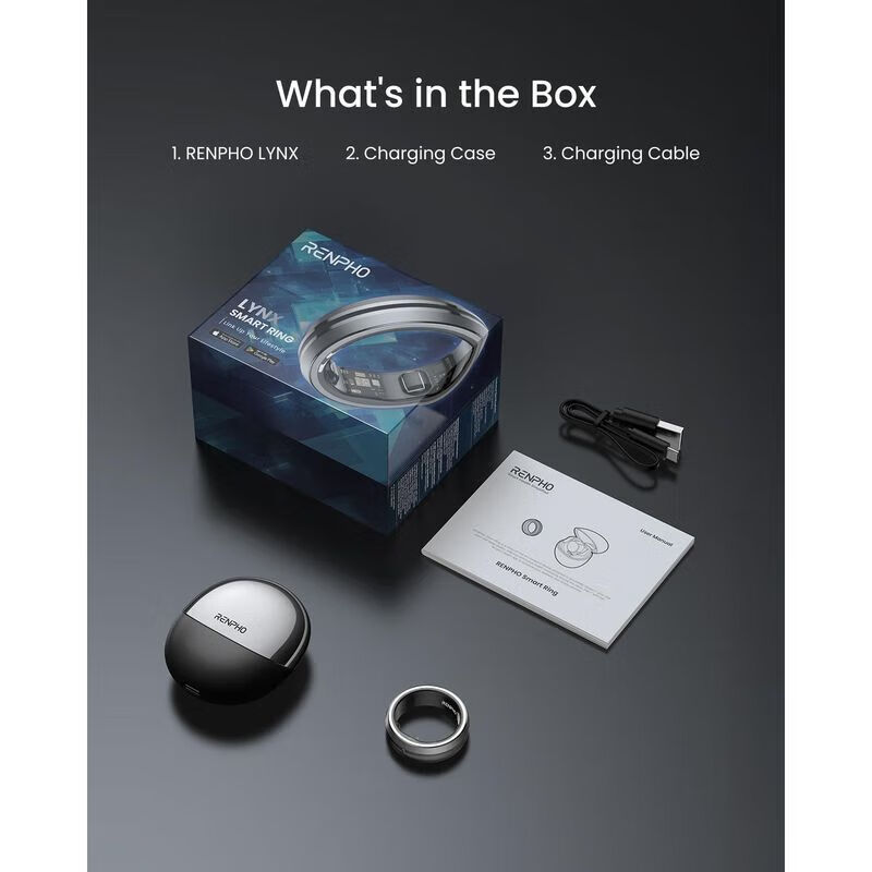 RENPHO LYNX Smart Ring Healthy Sleep Monitoring Ring Health Tracking Lightweight Long Battery Life Waterproof Rugged and Durable New Product Silver Size 8