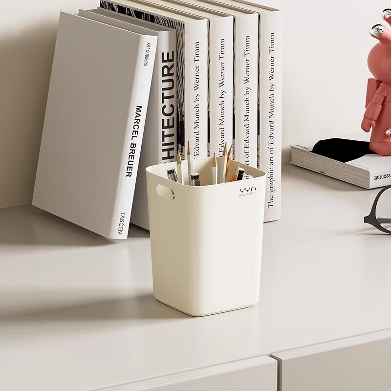 KMB trash can household 2025 new light luxury cream style lidless square living room kitchen simple high-end bathroom large 10L lidless trash can cream white (1 piece) complete specifications no specifications