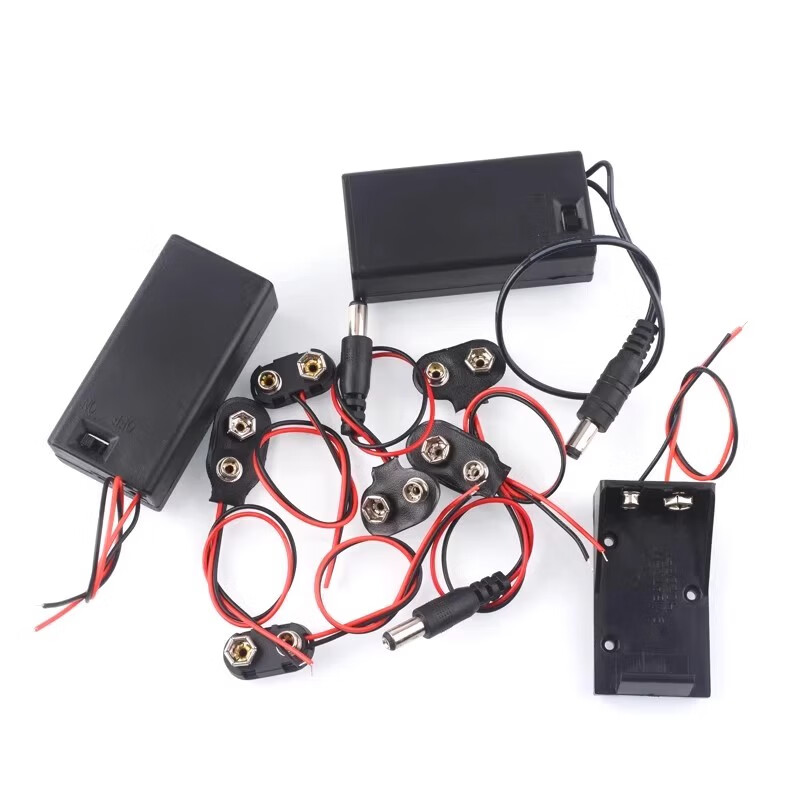 Zejie 9V12v battery buckle battery box T/I type 9 volt with cover and switch with 5.5*2.1 plug 6F22 square seat T type 9V battery buckle (5 pieces)