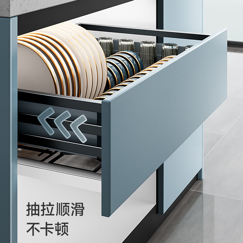 Kitchen cabinet pull basket 304 stainless steel customizable double-layer drawer-type dish rack kitchen cabinet bowl basket 360 depth double-layer solid original color-600 cabinet