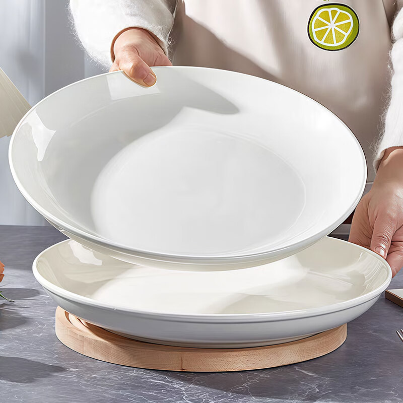 Jiwu Forest Ceramic Large Plate Dish Dinner Plate Steamed Fish Chopped Pepper Fish Head Round Deep Plate Dish Plate Home 12 Inches