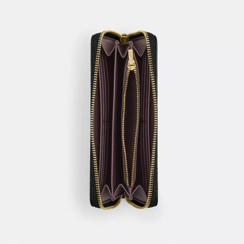 COACH long zippered women's wallet multi-functional storage microfiber leather clutch Black