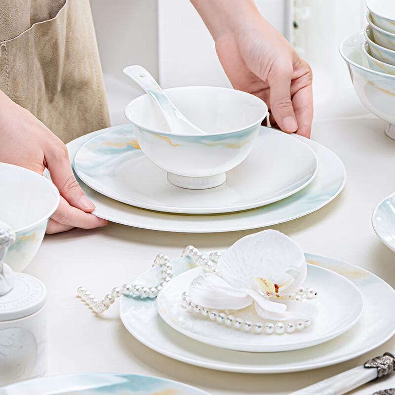 NINE CRANES bowl set 2025 new ceramic Jingdezhen modern simple tableware bowl and plate combination plate bowl household 32 pieces