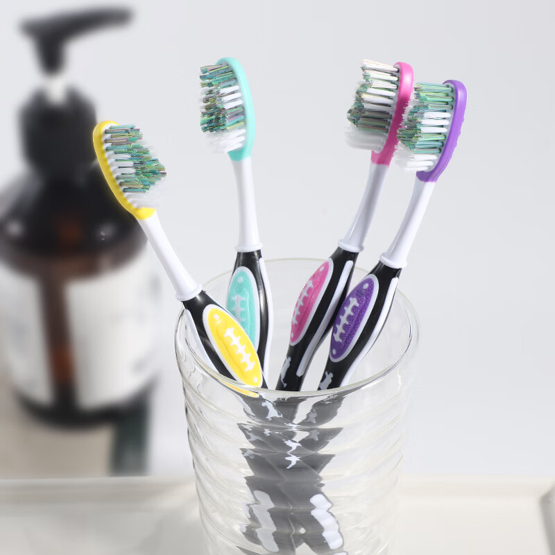 Eden adult medium-hard bristle toothbrush with wavy large head for home use to remove tobacco stains, yellow, unisex, individually packaged, 4 pieces