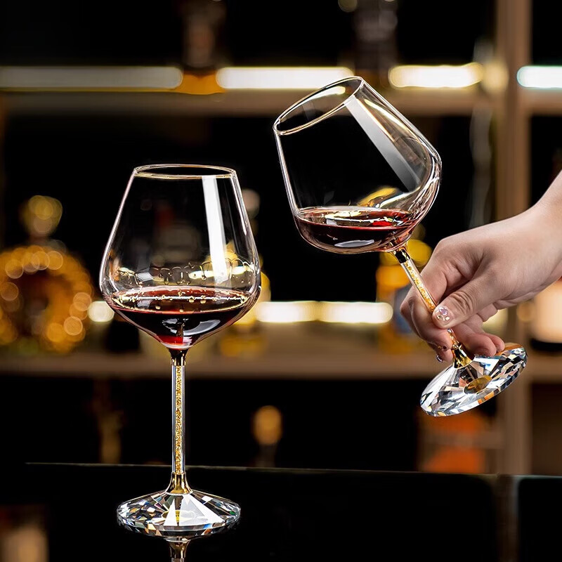 Hubei light luxury burgundy red wine glasses for home use 2-pack gift box wine glass goblet for wedding gift diamond bottom gold diamond red wine glass 520ml 2 pieces