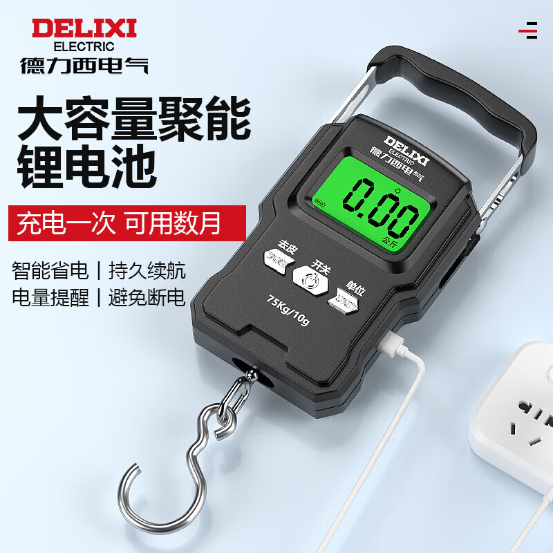 DELIXI ELECTRIC portable scale, spring scale, mini hook scale, electronic scale, luggage scale, express scale, 40kg battery model