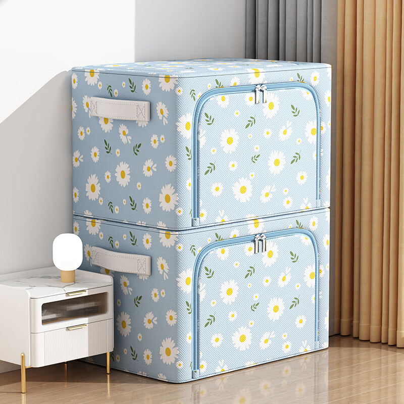 Shijanu Oxford cloth waterproof quilt storage bag moving and packing artifact 3 packs large capacity clothing storage box 2 packs Windowless Daisy Thickened Oxford cloth Thick steel frame_anti-wrinkle and wear-resistant 24L (40*30*20cm) can hold 20-35 T-shirts