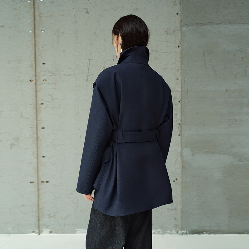 Ai Lai Chen Turin's same style goose down jacket women's fashion workwear short retro thin New Year's coat Eclipse Blue S