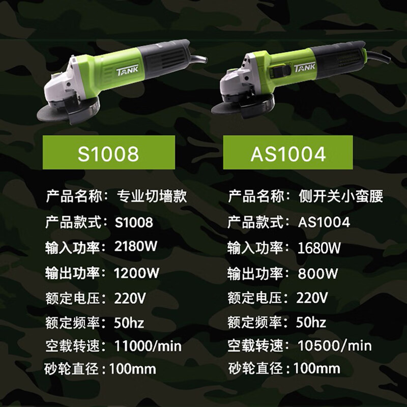 Tank angle grinder cutting machine grinder angle grinder household industrial high power polishing machine grinding wheel power tool 2180W S1008 standard industrial model