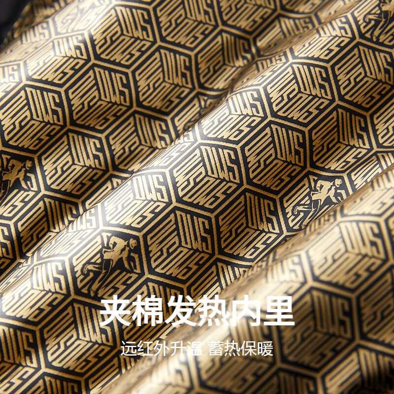 Dances with Wolves Thermal heating & thickened quilting Trendy all-over printed baseball collar warm men's jacket 001 black M