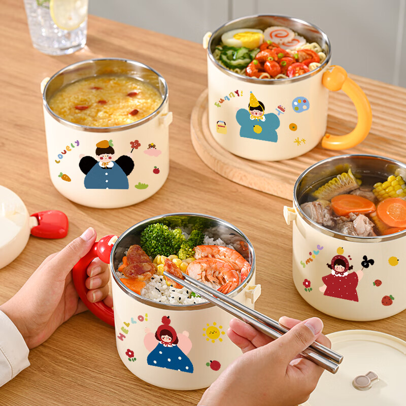 COOKSS insulated lunch box bucket 304 stainless steel office worker insulated bucket can be microwaved student lunch box bucket soup bowl