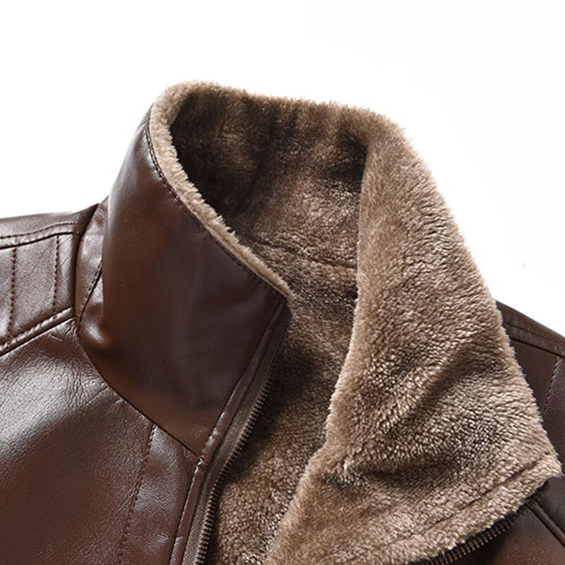 Pierre Cardin Jacket Men's Autumn and Winter Business Casual Solid Color Windproof Stand Collar Warm Leather Jacket Black XL