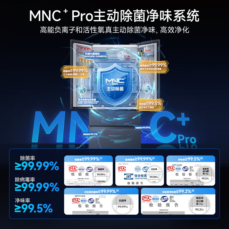 Meiling upgraded sterilization 510/511/503/507 cross four-door multi-door double cycle first-level dual-frequency household refrigerator 511PRO active odor purification gray