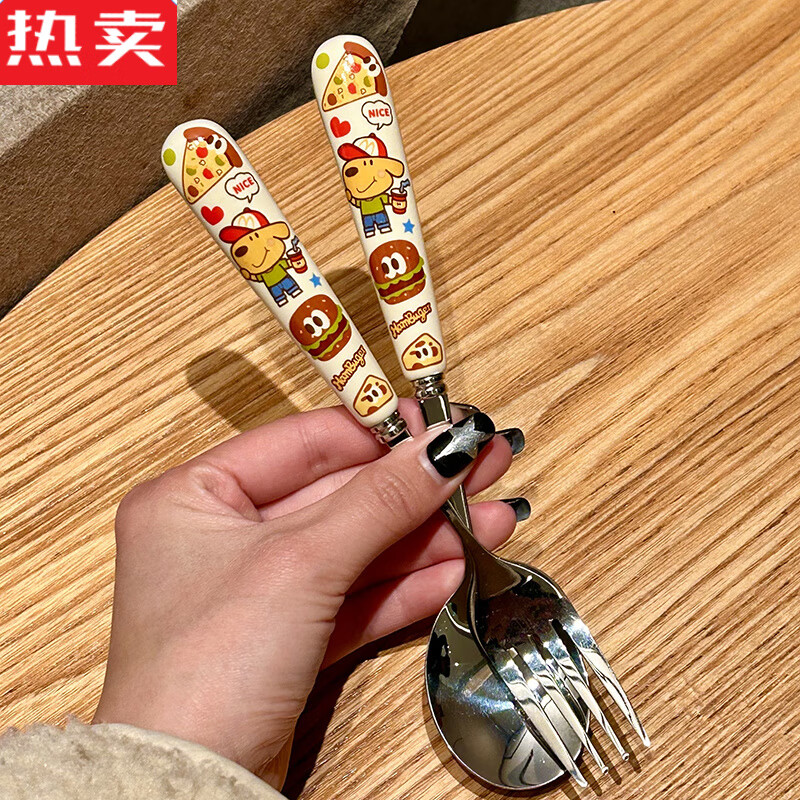Tuojin German imported quality keir304 stainless steel ceramic spoon fork chopsticks cute cartoon student dormitory home chopsticks (two pairs) keir dog burger 304 stainless steel