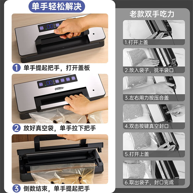 HITOS high suction vacuum sealing machine small commercial fully automatic household packaging machine vacuum food preservation machine high power wet and dry vacuum sealing machine compression air pump large pump top version 100KPA hurricane suction daily pumping 800+ bags 32cm