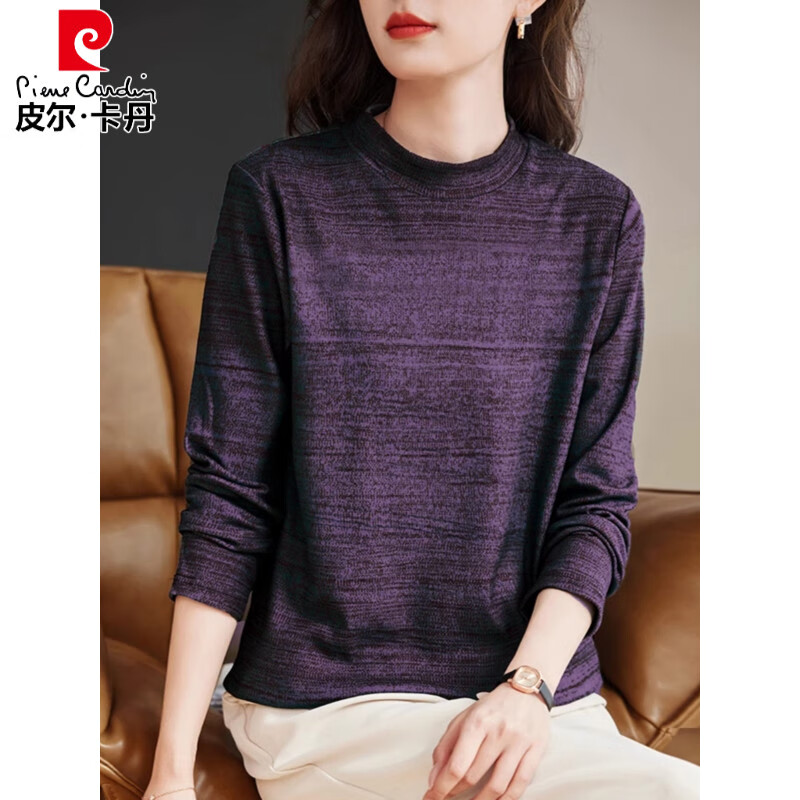 Pierre Cardin German velvet bottoming shirt women's 2026 autumn and winter new mother long-sleeved T-shirt large size warm half turtleneck top red green 5XL (recommended 180-200 pounds)
