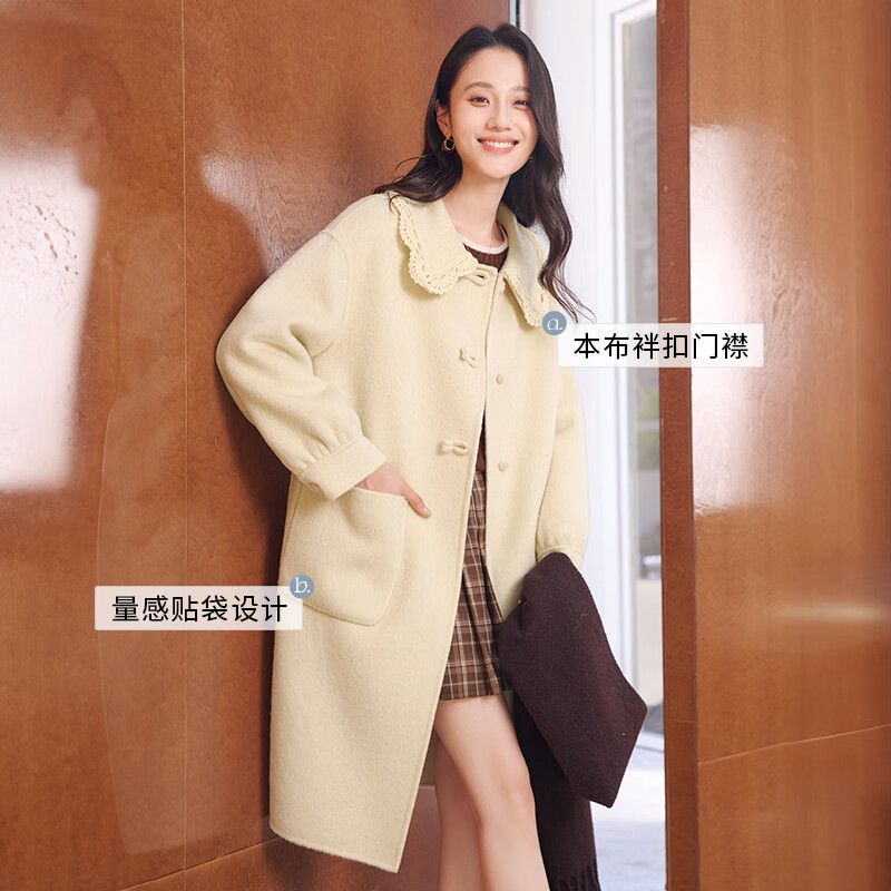 Xiangying wool + camel wool double-sided wool coat for women 2025 winter new white woolen coat Lubai M 160/84A/95-110 catties
