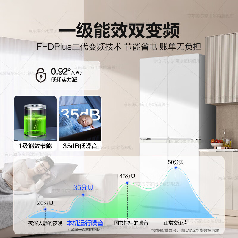 Haier Refrigerator produces Tongshuai Refrigerator 502 liters cross four-door lazy refrigerator 526 household 594mm ultra-thin body air-cooled and frost-free first-class energy efficiency 594mm ultra-thin body + global natural purification + three-speed temperature change
