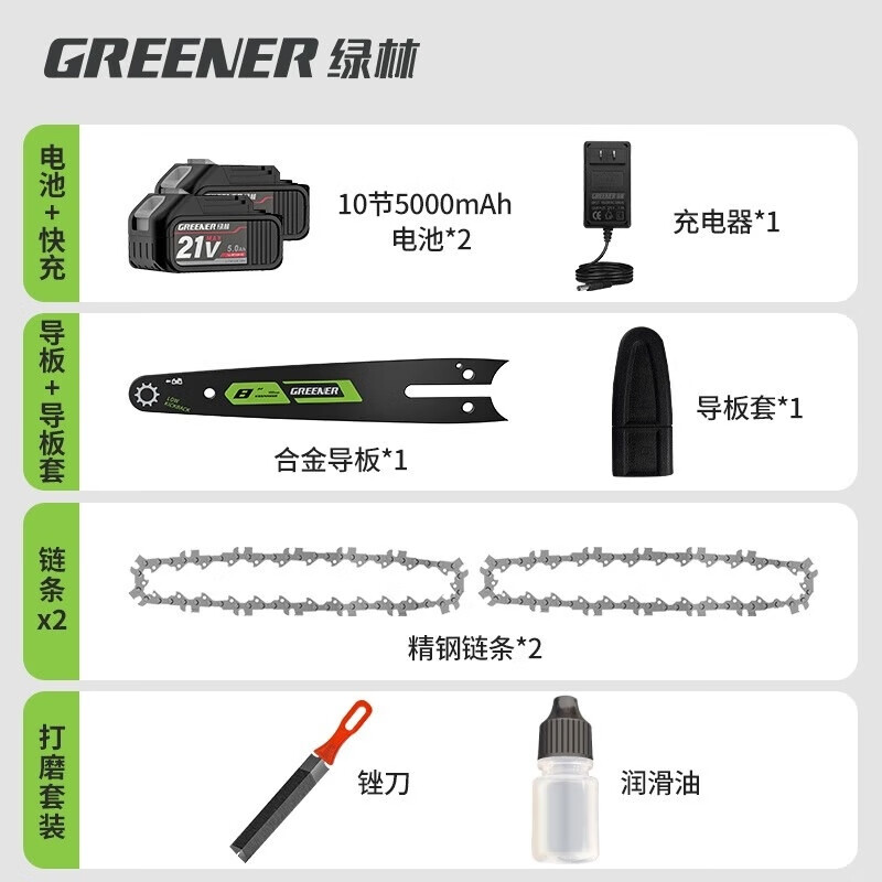 Green Forest Electric Chain Saw 6-inch high-power household rechargeable handheld logging saw lithium battery sawing wood and tree felling artifact small hand