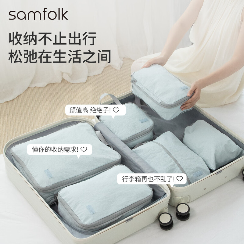 Samfolk Travel Storage Bag Suitcase Clothes Compression Packing Organizing Storage Bag Business Travel 6-piece Set Blue