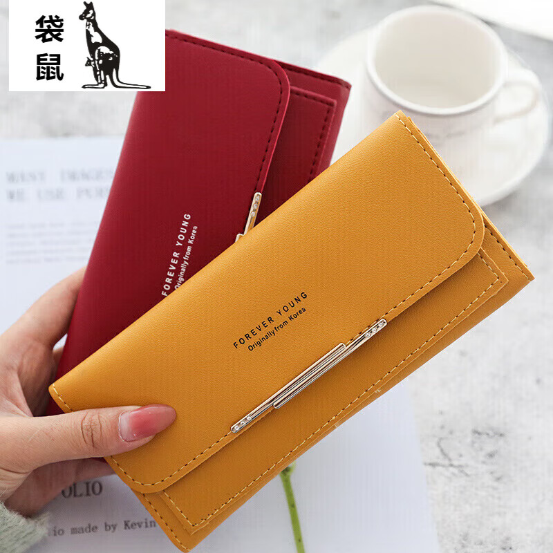 Kangaroo (KANGAROO) versatile fashion day simple buckle elegant women's wallet multi-functional large capacity long wallet C119-140 red