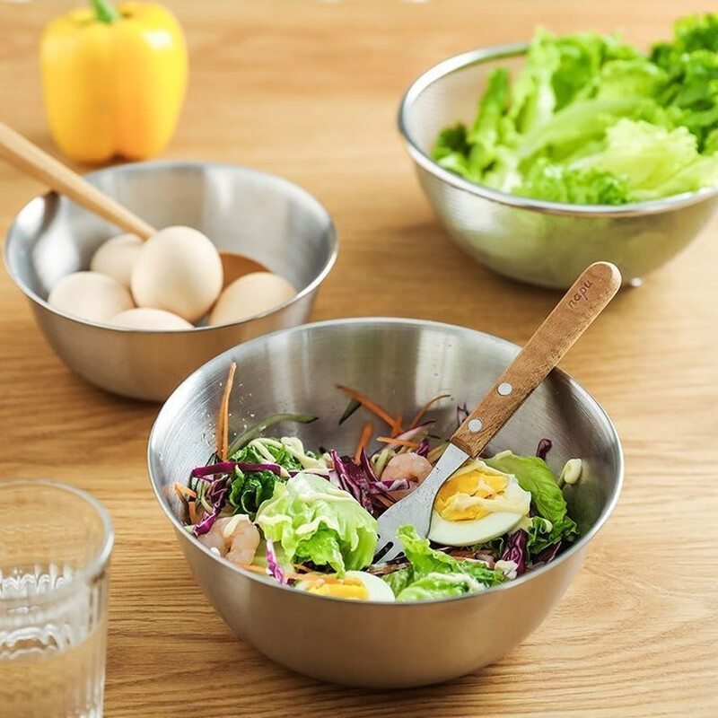 Carole 304 stainless steel drain basket two-piece set home kitchen leaky basin for washing vegetables, fine hole drain basket leaking water, rice filtering, limited time event, 25cm basin + 25cm drain basket, extra large version