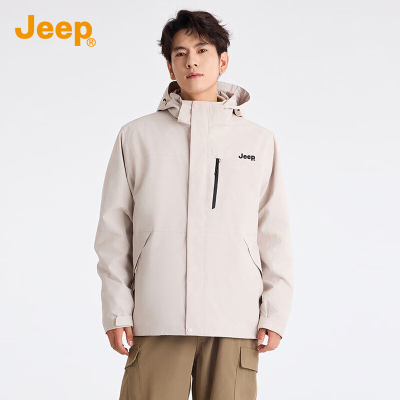 JEEP Jeep three-in-one assault jacket for men and women 2025 autumn and winter windproof and waterproof outdoor mountaineering jacket two-piece set