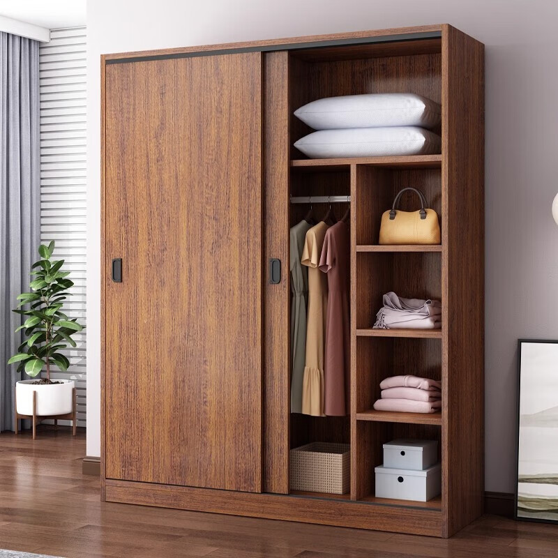Haoxuan sliding door wardrobe home bedroom new 2025 small apartment rental house solid wood strong and durable hanging wardrobe two-door main cabinet (length 120*width 45*height 180)