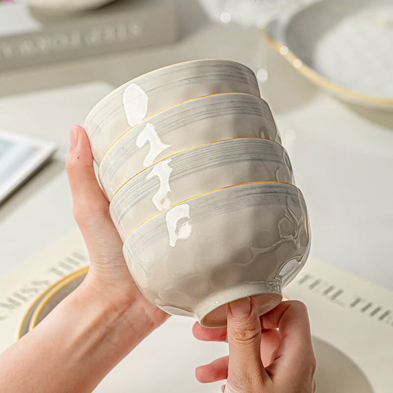 Lowe ceramic bowl household 2025 new high-looking bowls and plates, especially beautiful small bowls, tableware, chopsticks, rice bowls, 4.5-inch rice bowls, 2 pack, no specifications